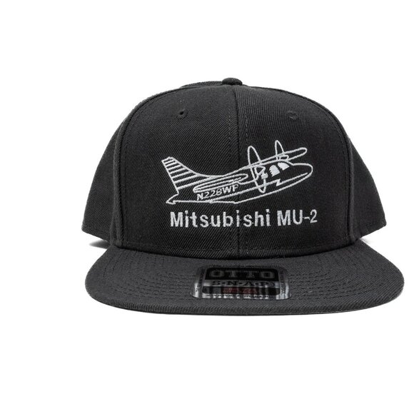 Mitsubishi MU-2 Black Snapback Hat By OTTO With Airplane Embroidery Adjustable F - Picture 1 of 7